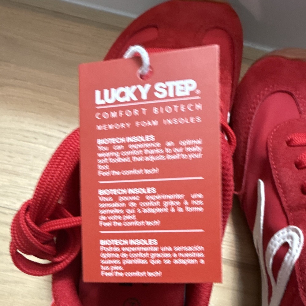 Lucky Step Red/White Men's Low Top Athletic Sneakers, Comfort, Lace Up - Picture 6 of 7